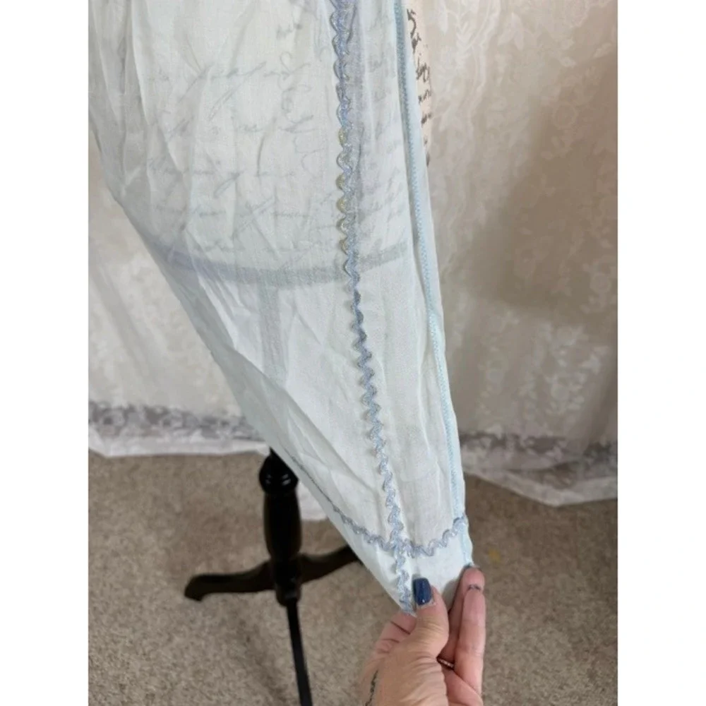 Vintage 40's Handmade Sheer Blue Half Apron Rick Rack Trim Floral Pocket Retro